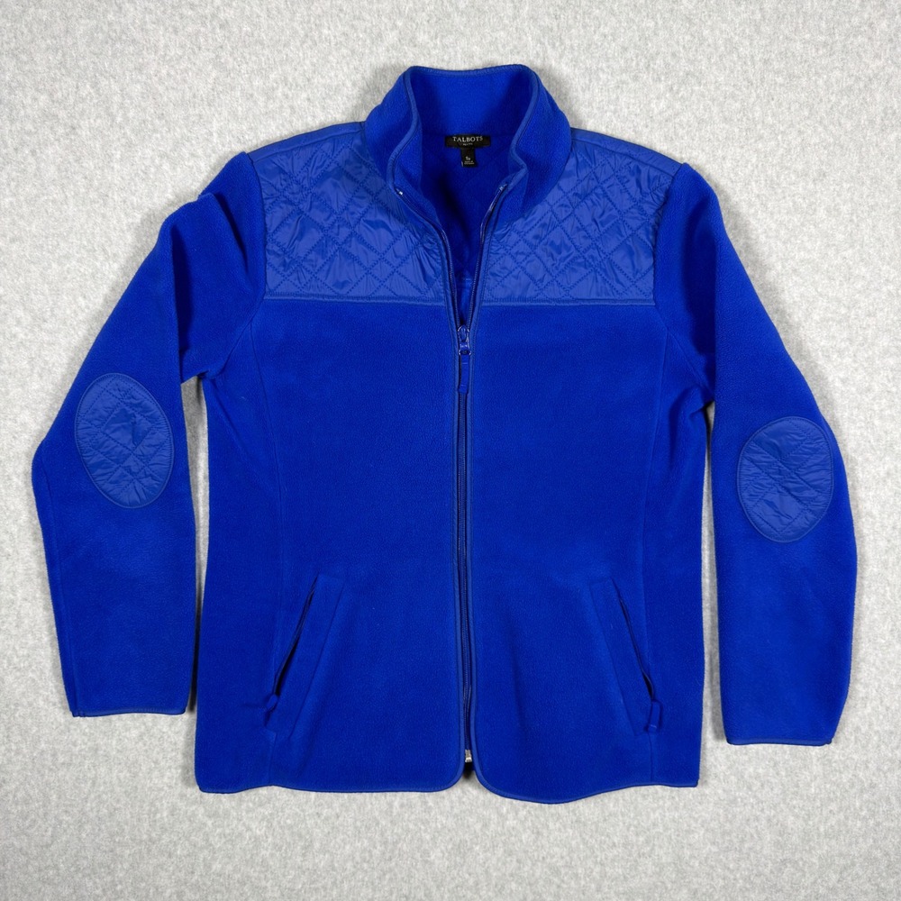 Talbots Petites Blue Fleece Quilted Yoke Full Zip Jacket SP